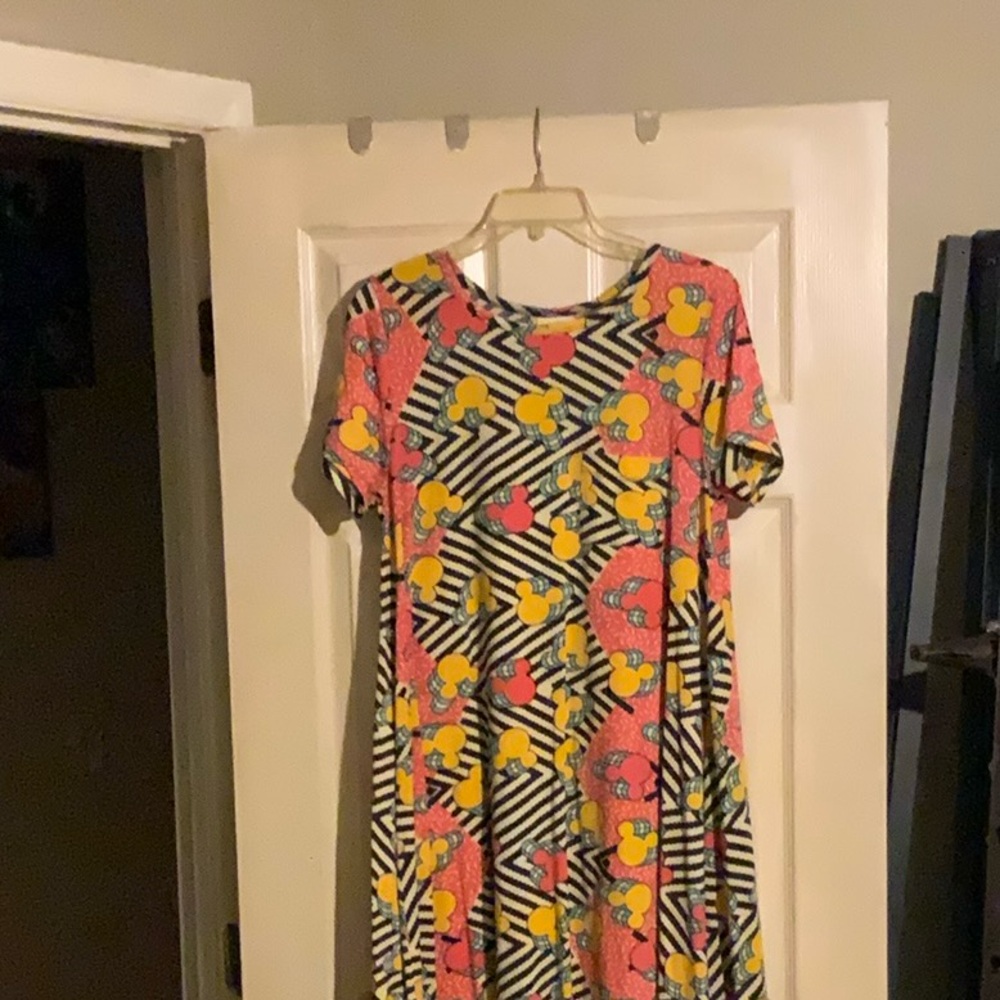 LuLaRoe multicolored printed knee-length dress sleeveless crew neck